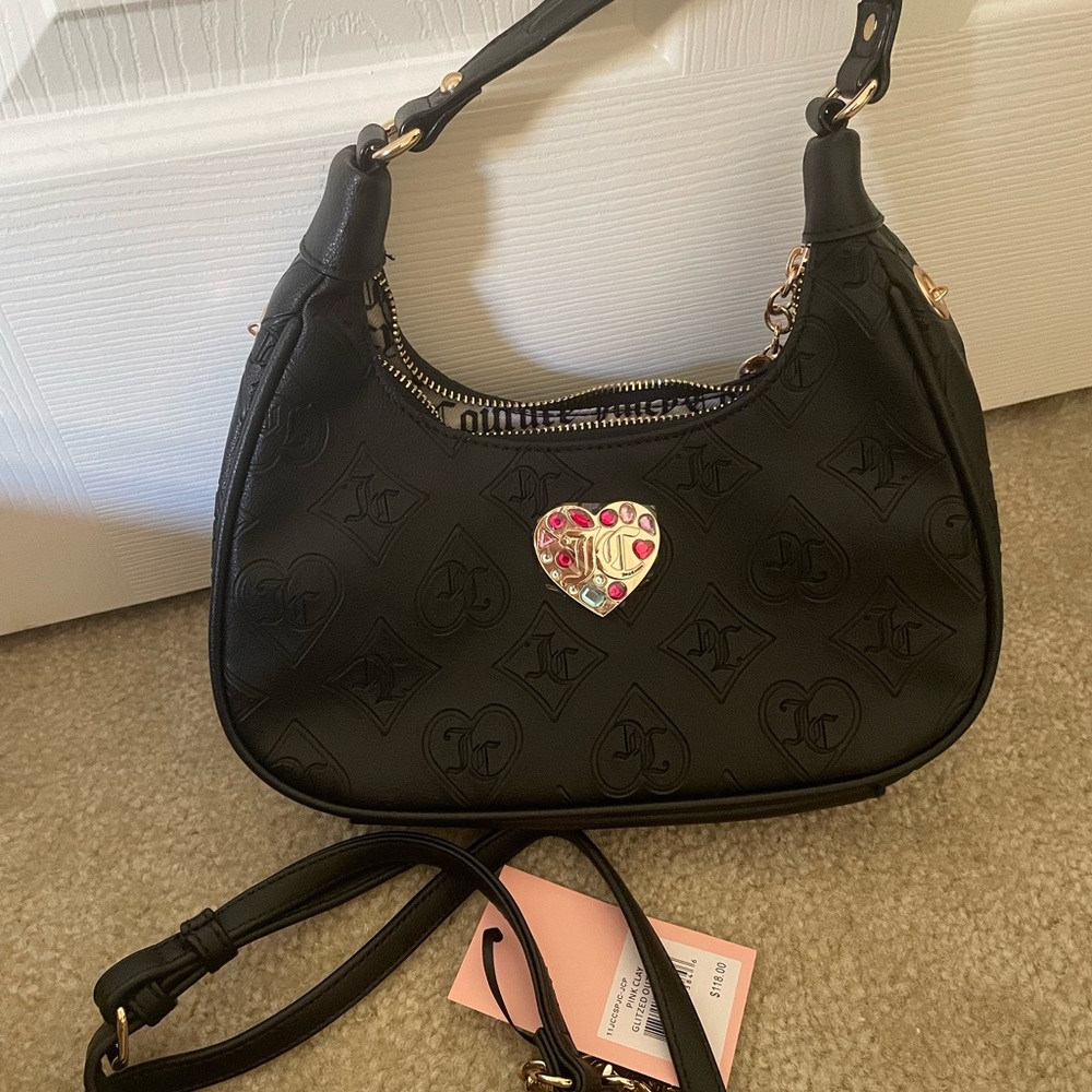 Juicy Couture Black Shoulder Bag with Heart Accent